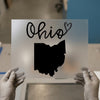 Ohio Heart Script with State Outline | DTF Transfer Ready to Press | Modern Calligraphy Heat Transfer
