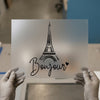 Eiffel Tower Bonjour | DTF Transfer Ready to Press | Parisian Script Heat Transfer