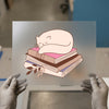 Sleeping Cat on Books | DTF Transfer Ready to Press | Cozy Aesthetic Heat Transfer
