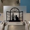 Cozy Cat Window Scene | DTF Transfer Ready to Press | Minimalist Heat Transfer