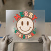 Retro Smiley Merry Christmas | DTF Transfer Ready to Press | Leopard Print Heat Transfer