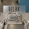 Relaxing Cat Outline | DTF Transfer Ready to Press | Kawaii Heat Transfer