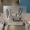 World Traveler Globe | DTF Transfer Ready to Press | Script Font Heat Transfer