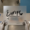 Europe Script with Paper Plane | DTF Transfer Ready to Press | Travel Style Heat Transfer