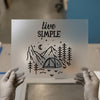 Live Simple Mountains & Tent | DTF Transfer Ready to Press | Rustic Line Art Heat Transfer