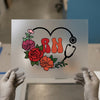 Floral RN Heart Stethoscope | DTF Transfer Ready to Press | Retro Style Heat Transfer