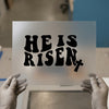 He Is Risen & Cross | DTF Transfer Ready to Press | Retro Christian Heat Transfer