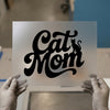 Cat Mom Script with Cat Silhouette | DTF Transfer Ready to Press | Retro Style Heat Transfer