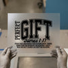 Perfect Gift James 1:17 | DTF Transfer Ready to Press | Collegiate Style Heat Transfer