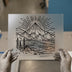 Mountain Lake Camp Scene | DTF Transfer Ready to Press | Adventure Line Art Heat Transfer