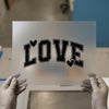 Distressed 'LOVE' with Hearts | DTF Transfer Ready to Press | Collegiate Heat Transfer