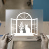 Cozy Cat Window Scene | DTF Transfer Ready to Press | Minimalist Heat Transfer