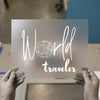 World Traveler Globe | DTF Transfer Ready to Press | Script Font Heat Transfer
