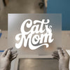 Cat Mom Script with Cat Silhouette | DTF Transfer Ready to Press | Retro Style Heat Transfer