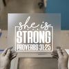 She Is Strong Proverbs 31:25 | DTF Transfer Ready to Press | Inspirational Heat Transfer