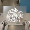 The Adventure Begins Mountains Quote | DTF Transfer Ready to Press | Rustic Heat Transfer