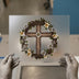 Floral Cross Wreath | DTF Transfer Ready to Press | Vintage Church Heat Transfer