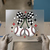 Baseball Cherries Checkered Bow | DTF Transfer Ready to Press | Sporty Heat Transfer