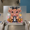 Cute Highland Cow & Cat Halloween | DTF Transfer Ready to Press | Spooky Heat Transfer