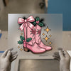 Christmas Holly Cowboys Boots | DTF Transfer Ready to Press | Western Heat Transfer