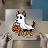 Ghost Dog with Pumpkin Pail | DTF Transfer Ready to Press | Halloween Heat Transfer