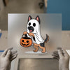 Halloween Ghost Dog with Pumpkin | DTF Transfer Ready to Press | Spooky Heat Transfer