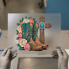 Western Boots & Floral Cross | DTF Transfer Ready to Press | Rustic Heat Transfer