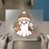 Winter Ghost with Hot Chocolate & Gingerbread | DTF Transfer Ready to Press | Kawaii Heat Transfer